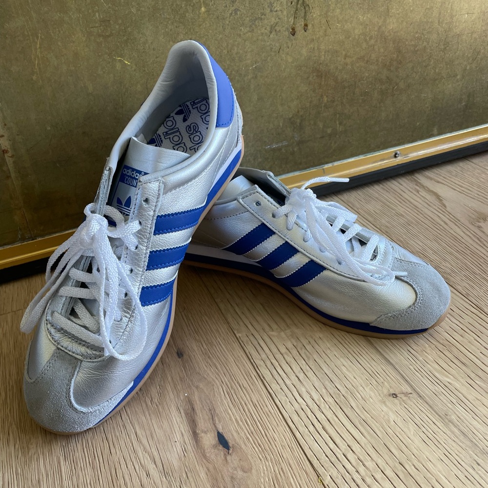 NEW Adidas Country OG Silver Blue Metallic Leather Gum Sole Sneakers NWOB - Picture 9 of 11
